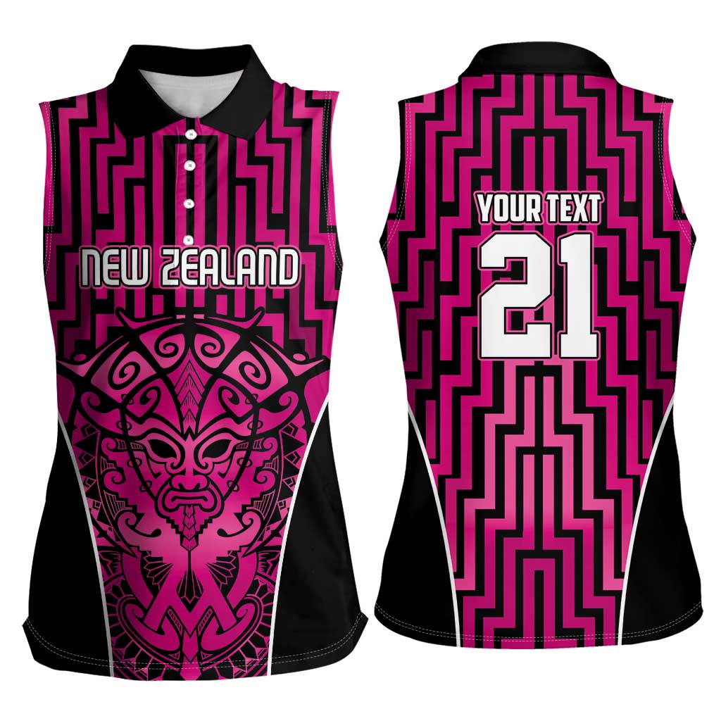Custom Basketball New Zealand Women Sleeveless Polo Shirt Pink Maori Ta Moko Indigenous - Aussie Hoodie