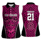 Custom Basketball New Zealand Women Sleeveless Polo Shirt Pink Maori Ta Moko Indigenous - Aussie Hoodie