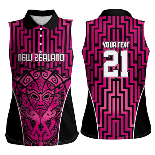 Custom Basketball New Zealand Women Sleeveless Polo Shirt Pink Maori Ta Moko Indigenous - Aussie Hoodie