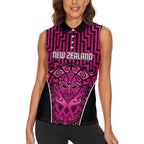 Custom Basketball New Zealand Women Sleeveless Polo Shirt Pink Maori Ta Moko Indigenous - Aussie Hoodie
