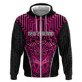 Custom Basketball New Zealand Zip Hoodie Pink Maori Ta Moko Indigenous - Aussie Hoodie