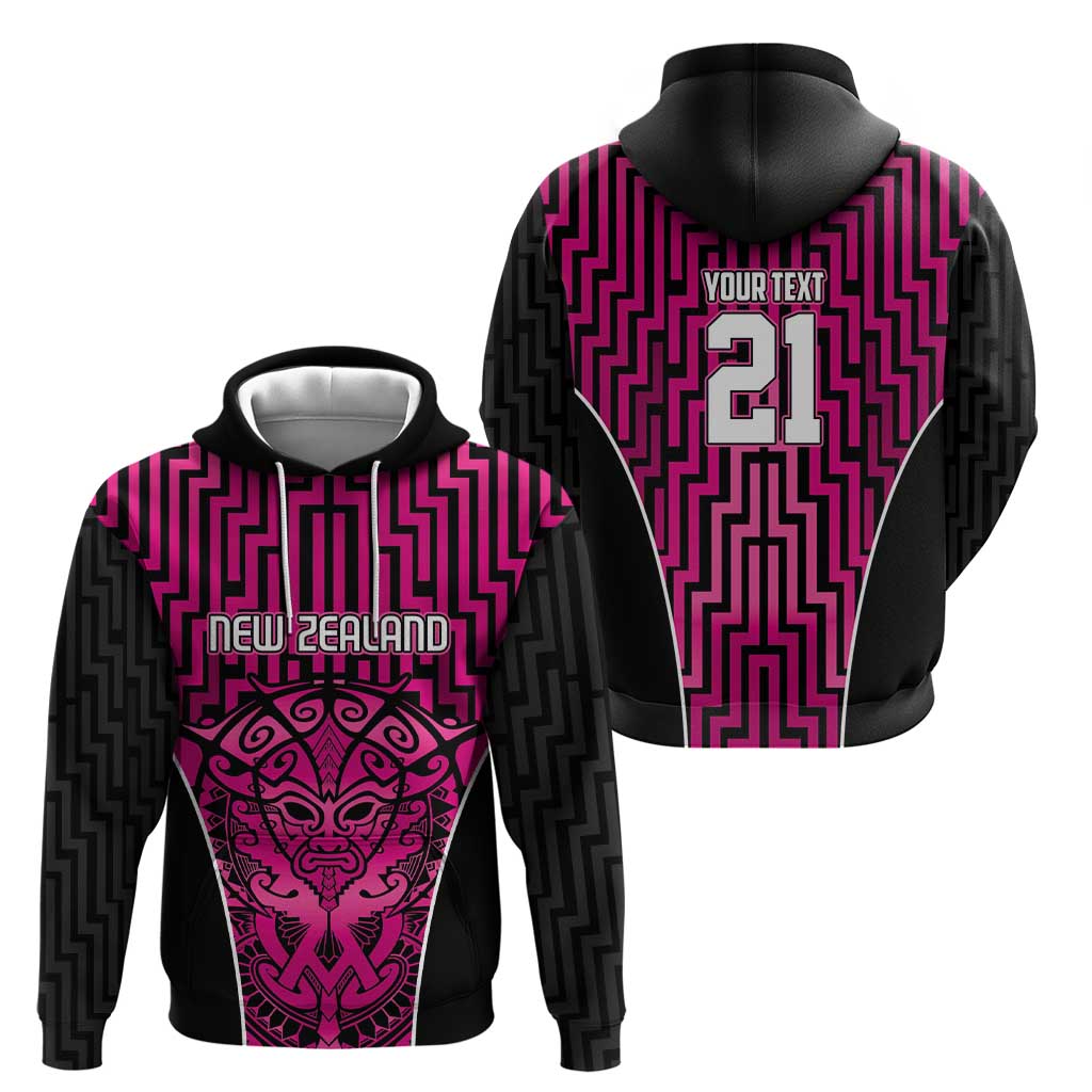 Custom Basketball New Zealand Zip Hoodie Pink Maori Ta Moko Indigenous - Aussie Hoodie