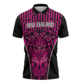 Custom Basketball New Zealand Zipper Polo Shirt Pink Maori Ta Moko Indigenous - Aussie Hoodie