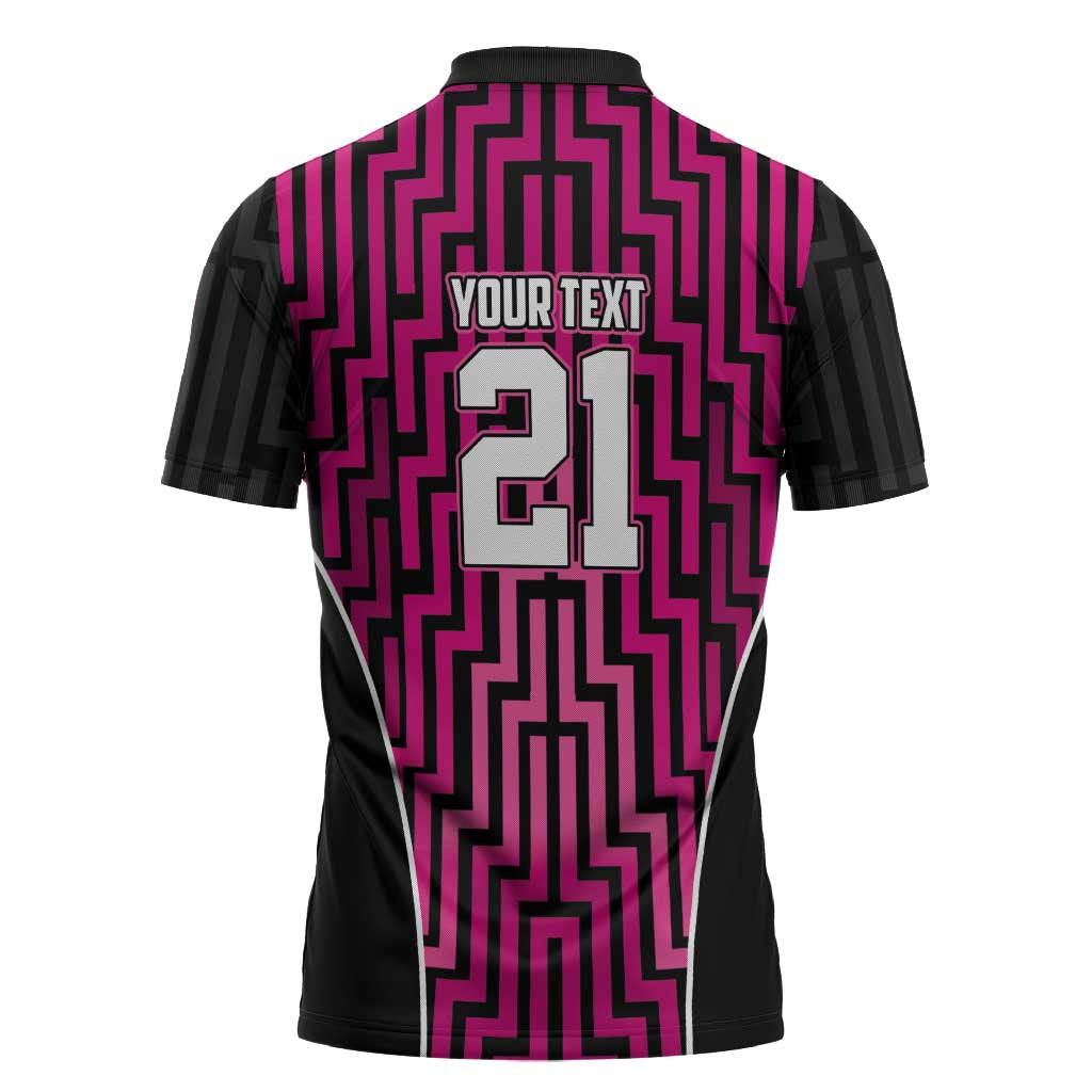Custom Basketball New Zealand Zipper Polo Shirt Pink Maori Ta Moko Indigenous - Aussie Hoodie