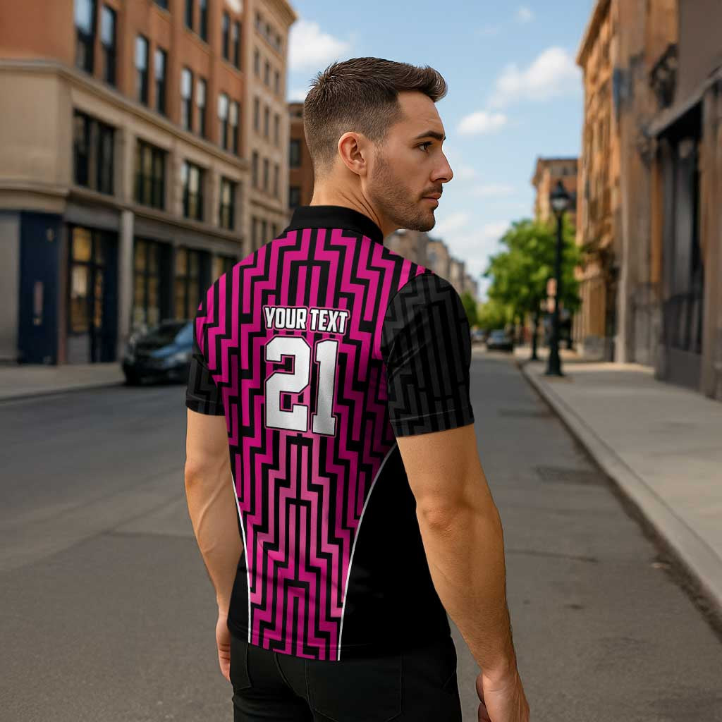 Custom Basketball New Zealand Zipper Polo Shirt Pink Maori Ta Moko Indigenous - Aussie Hoodie