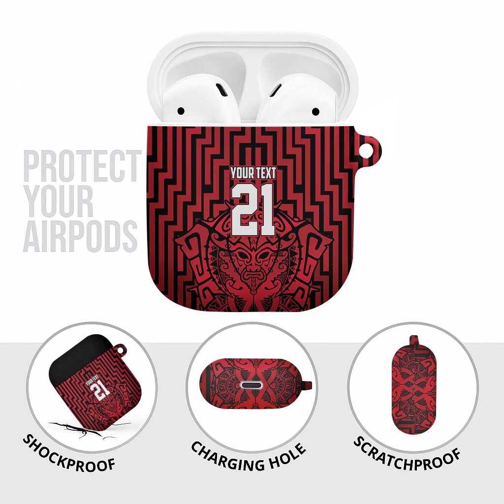 Custom Basketball New Zealand AirPods Case Red Maori Ta Moko Indigenous - Aussie Hoodie