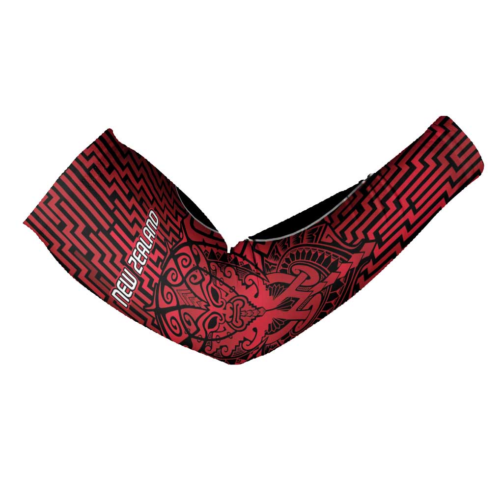 Custom Basketball New Zealand Arm Sleeves Red Maori Ta Moko Indigenous - Aussie Hoodie