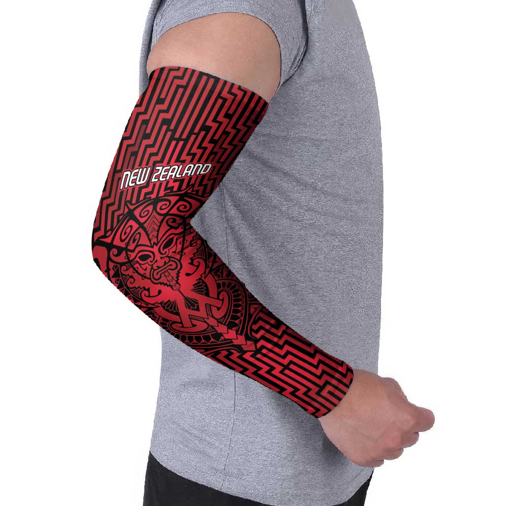 Custom Basketball New Zealand Arm Sleeves Red Maori Ta Moko Indigenous - Aussie Hoodie