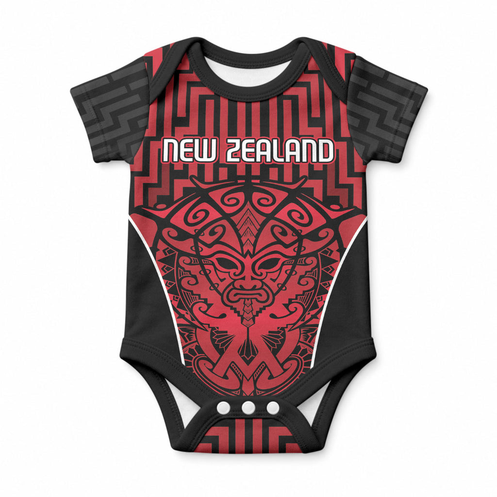 Custom Basketball New Zealand Baby Onesie Red Maori Ta Moko Indigenous