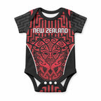 Custom Basketball New Zealand Baby Onesie Red Maori Ta Moko Indigenous