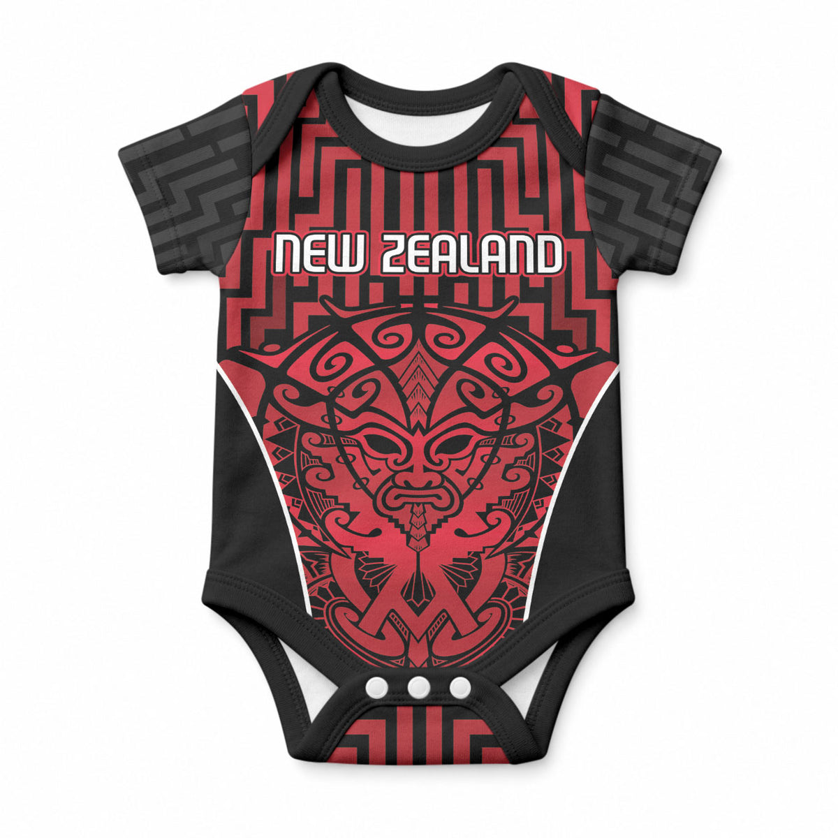 Custom Basketball New Zealand Baby Onesie Red Maori Ta Moko Indigenous