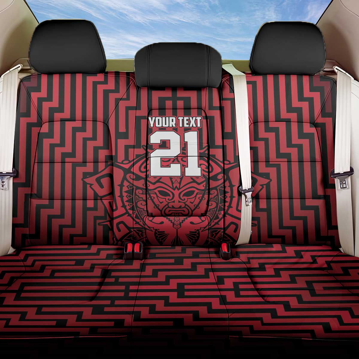 Custom Basketball New Zealand Back Car Seat Cover Red Maori Ta Moko Indigenous - Aussie Hoodie