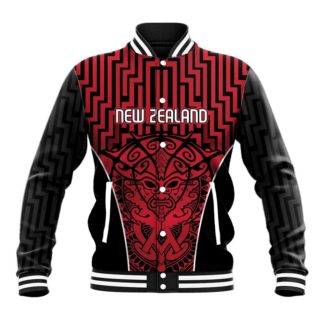 Custom Basketball New Zealand Baseball Jacket Red Maori Ta Moko Indigenous - Aussie Hoodie