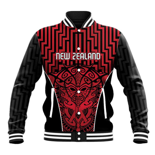 Custom Basketball New Zealand Baseball Jacket Red Maori Ta Moko Indigenous - Aussie Hoodie