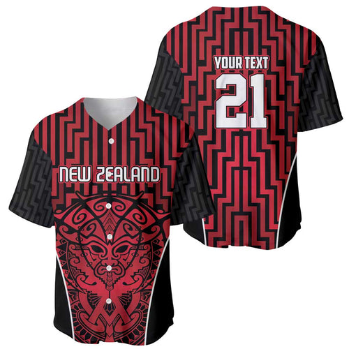 Custom Basketball New Zealand Baseball Jersey Red Maori Ta Moko Indigenous - Aussie Hoodie