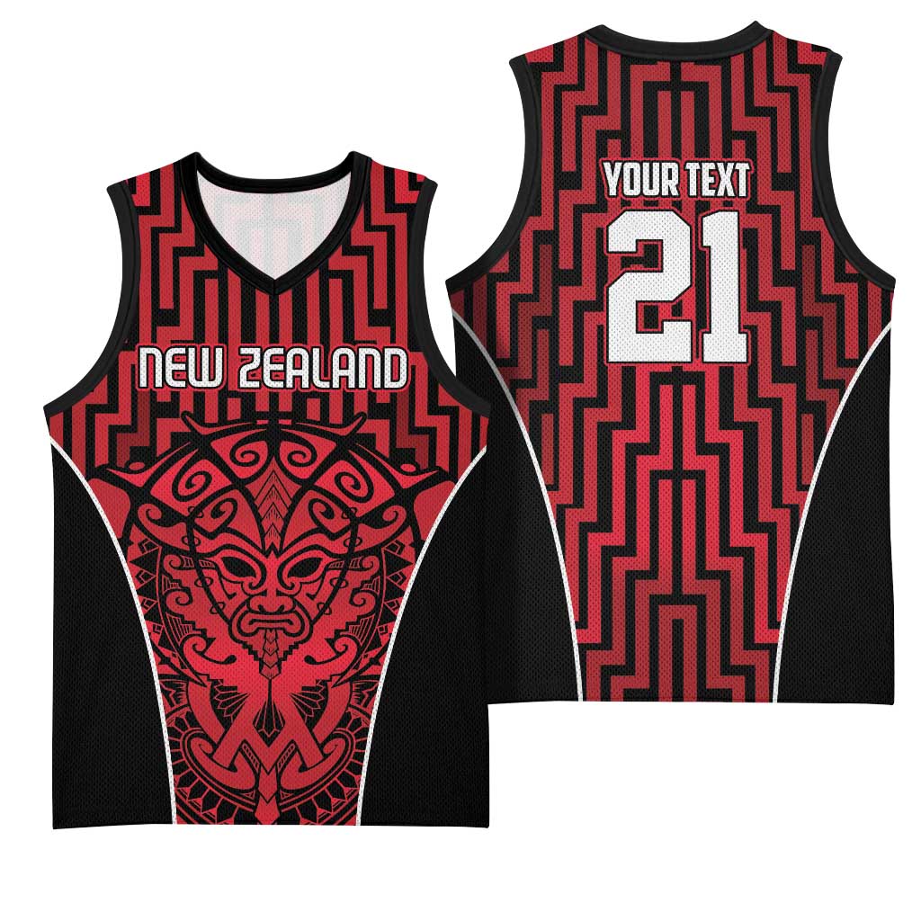 Custom Basketball New Zealand Basketball Jersey Red Maori Ta Moko Indigenous - Aussie Hoodie