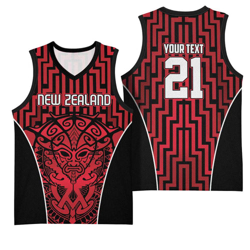 Custom Basketball New Zealand Basketball Jersey Red Maori Ta Moko Indigenous - Aussie Hoodie
