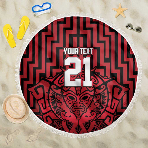 Custom Basketball New Zealand Beach Blanket Red Maori Ta Moko Indigenous - Aussie Hoodie