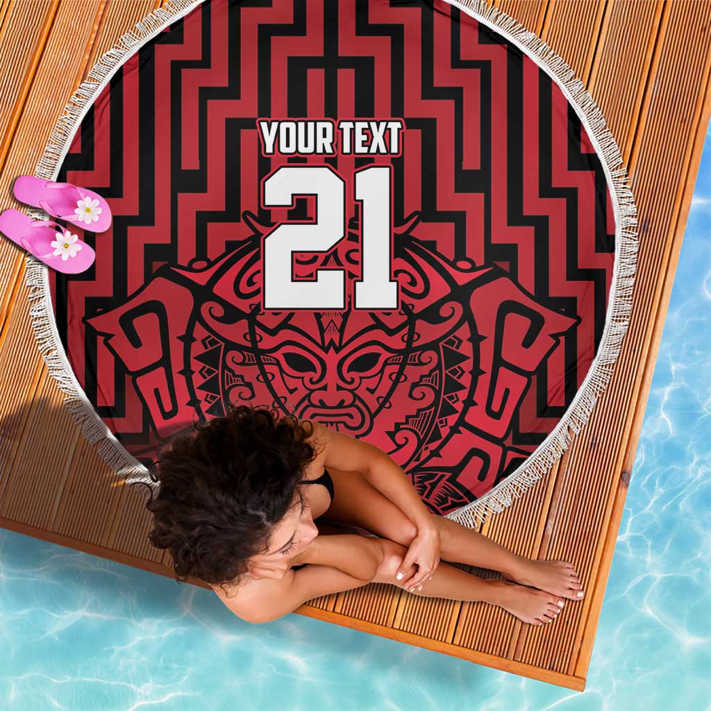 Custom Basketball New Zealand Beach Blanket Red Maori Ta Moko Indigenous - Aussie Hoodie