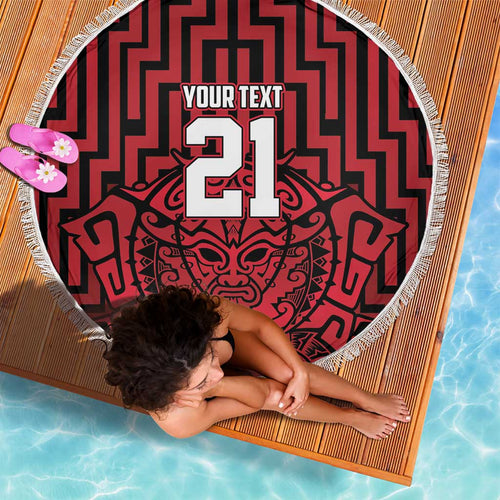 Custom Basketball New Zealand Beach Blanket Red Maori Ta Moko Indigenous - Aussie Hoodie