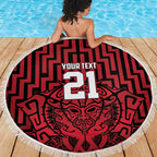 Custom Basketball New Zealand Beach Blanket Red Maori Ta Moko Indigenous - Aussie Hoodie