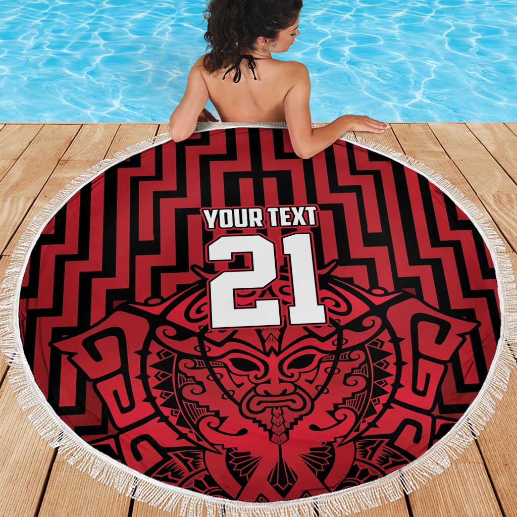 Custom Basketball New Zealand Beach Blanket Red Maori Ta Moko Indigenous - Aussie Hoodie