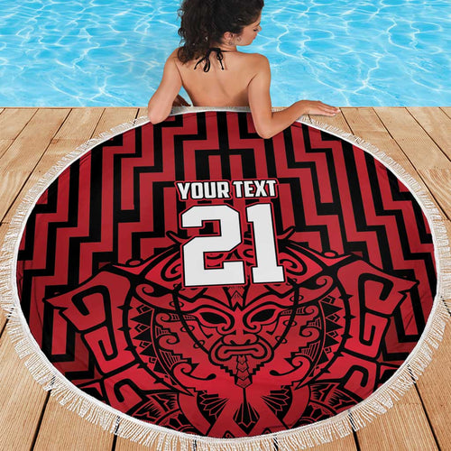 Custom Basketball New Zealand Beach Blanket Red Maori Ta Moko Indigenous - Aussie Hoodie