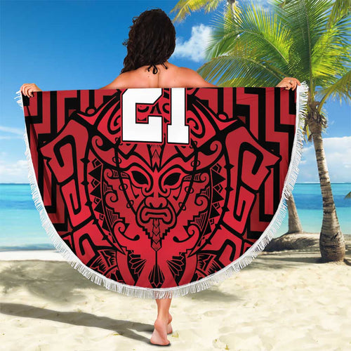 Custom Basketball New Zealand Beach Blanket Red Maori Ta Moko Indigenous - Aussie Hoodie