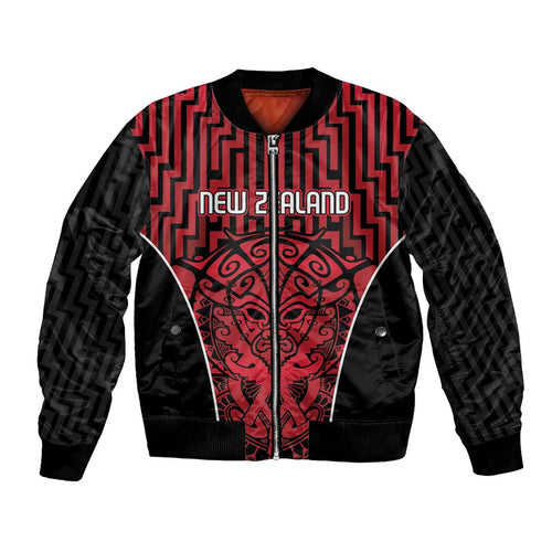 Custom Basketball New Zealand Bomber Jacket Red Maori Ta Moko Indigenous - Aussie Hoodie