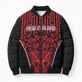 Custom Basketball New Zealand Bomber Puffer Jacket Red Maori Ta Moko Indigenous - Aussie Hoodie