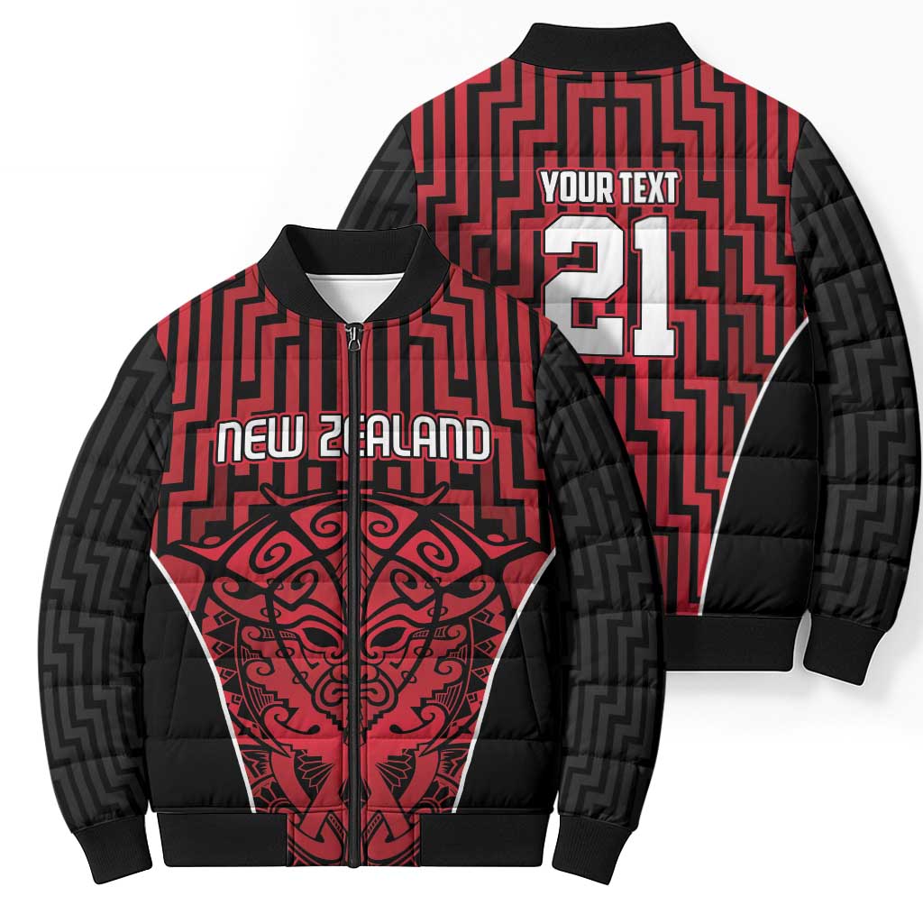 Custom Basketball New Zealand Bomber Puffer Jacket Red Maori Ta Moko Indigenous - Aussie Hoodie