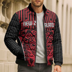Custom Basketball New Zealand Bomber Puffer Jacket Red Maori Ta Moko Indigenous - Aussie Hoodie