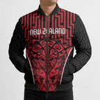 Custom Basketball New Zealand Bomber Puffer Jacket Red Maori Ta Moko Indigenous - Aussie Hoodie