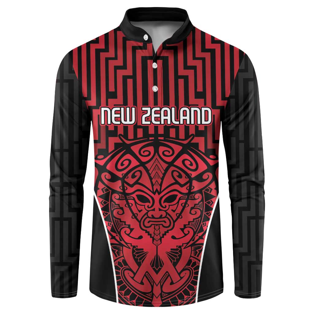 Custom Basketball New Zealand Button Sweatshirt Red Maori Ta Moko Indigenous - Aussie Hoodie
