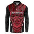 Custom Basketball New Zealand Button Sweatshirt Red Maori Ta Moko Indigenous - Aussie Hoodie