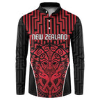 Custom Basketball New Zealand Button Sweatshirt Red Maori Ta Moko Indigenous - Aussie Hoodie