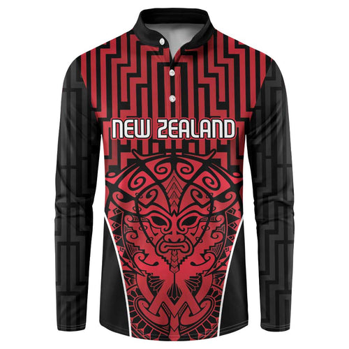 Custom Basketball New Zealand Button Sweatshirt Red Maori Ta Moko Indigenous - Aussie Hoodie