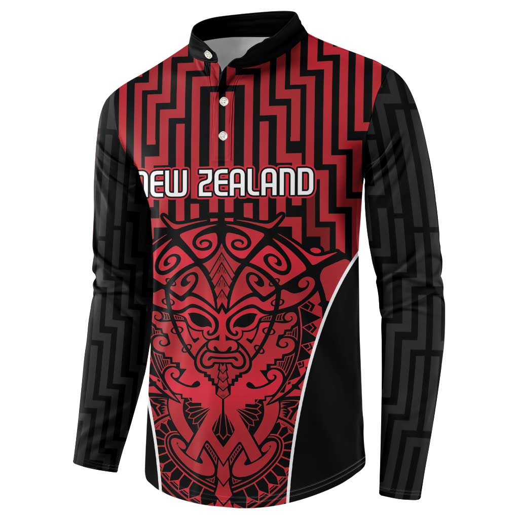 Custom Basketball New Zealand Button Sweatshirt Red Maori Ta Moko Indigenous - Aussie Hoodie