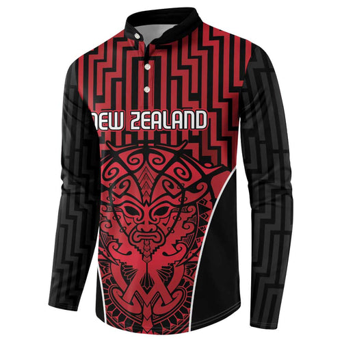 Custom Basketball New Zealand Button Sweatshirt Red Maori Ta Moko Indigenous - Aussie Hoodie