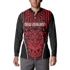 Custom Basketball New Zealand Button Sweatshirt Red Maori Ta Moko Indigenous - Aussie Hoodie