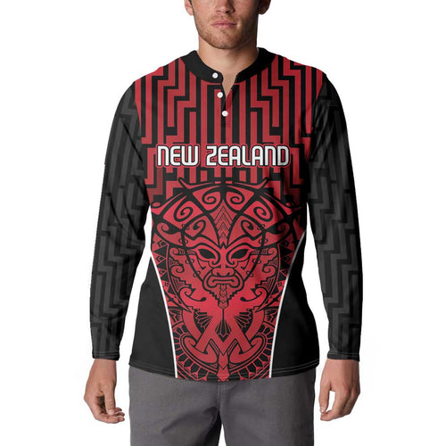 Custom Basketball New Zealand Button Sweatshirt Red Maori Ta Moko Indigenous - Aussie Hoodie