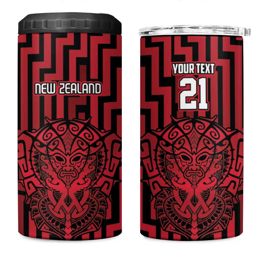 Custom Basketball New Zealand 4 in 1 Can Cooler Tumbler Red Maori Ta Moko Indigenous - Aussie Hoodie