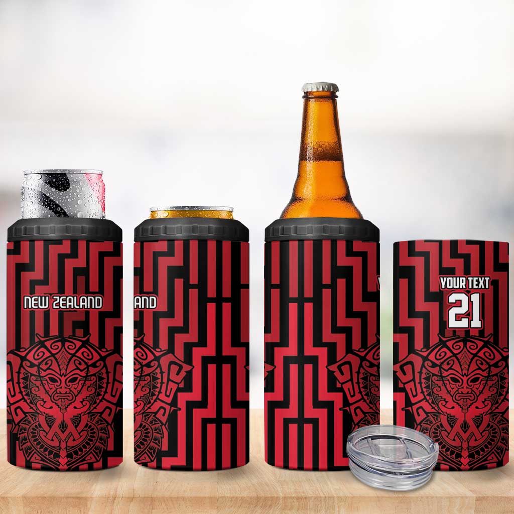 Custom Basketball New Zealand 4 in 1 Can Cooler Tumbler Red Maori Ta Moko Indigenous - Aussie Hoodie