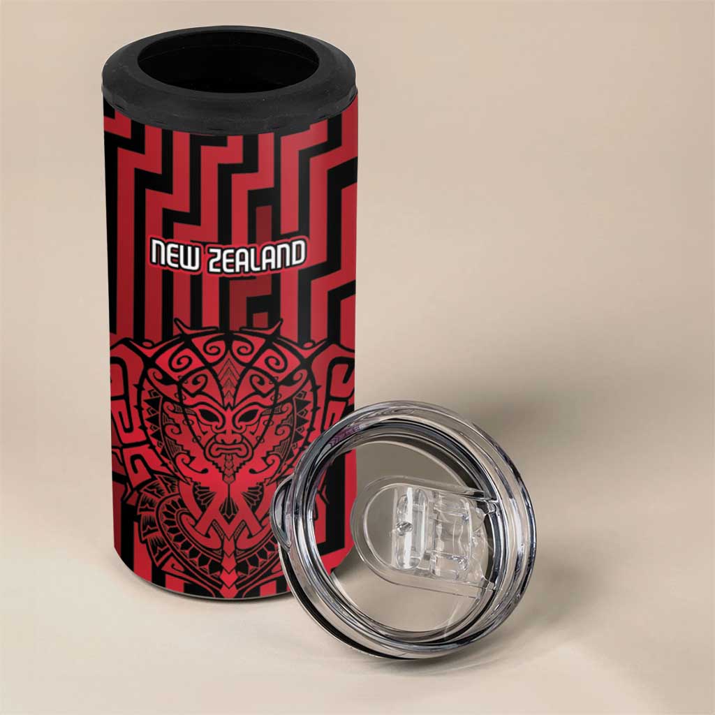 Custom Basketball New Zealand 4 in 1 Can Cooler Tumbler Red Maori Ta Moko Indigenous - Aussie Hoodie