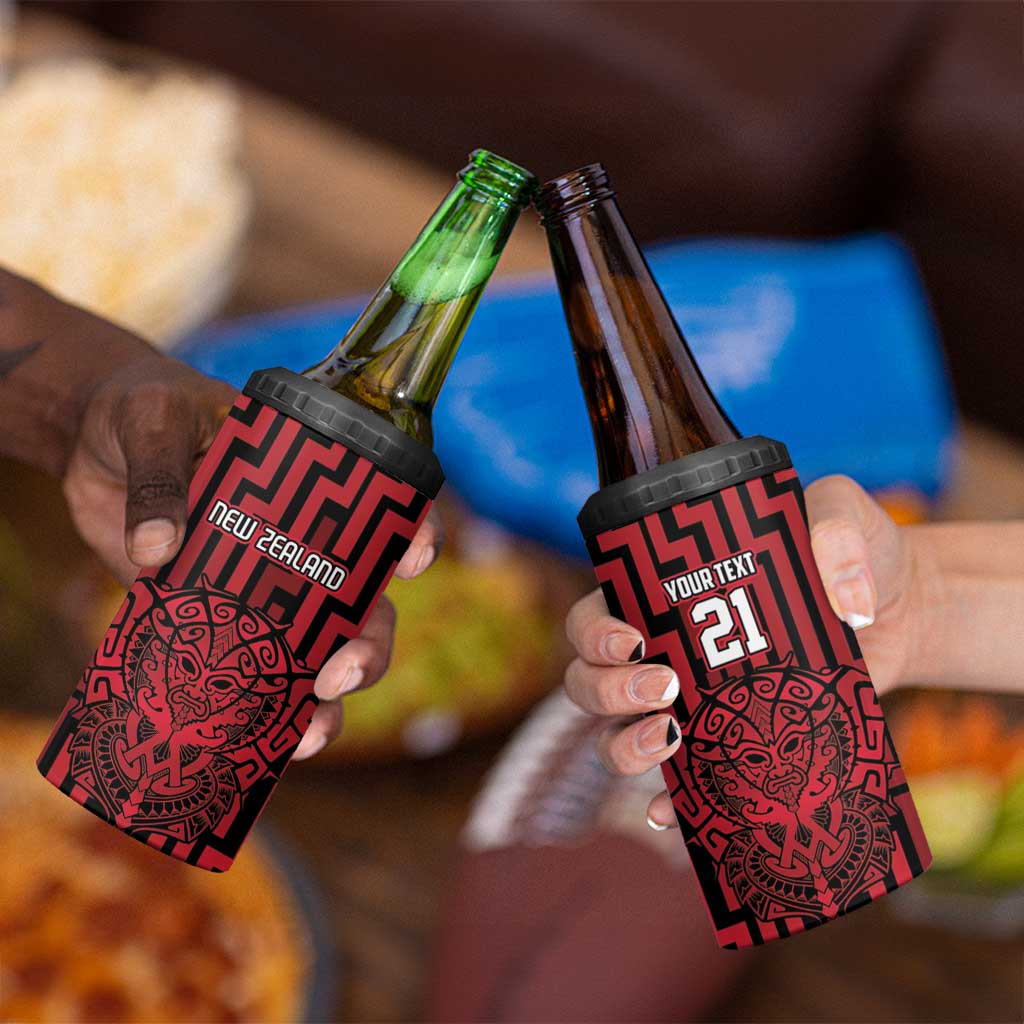 Custom Basketball New Zealand 4 in 1 Can Cooler Tumbler Red Maori Ta Moko Indigenous - Aussie Hoodie