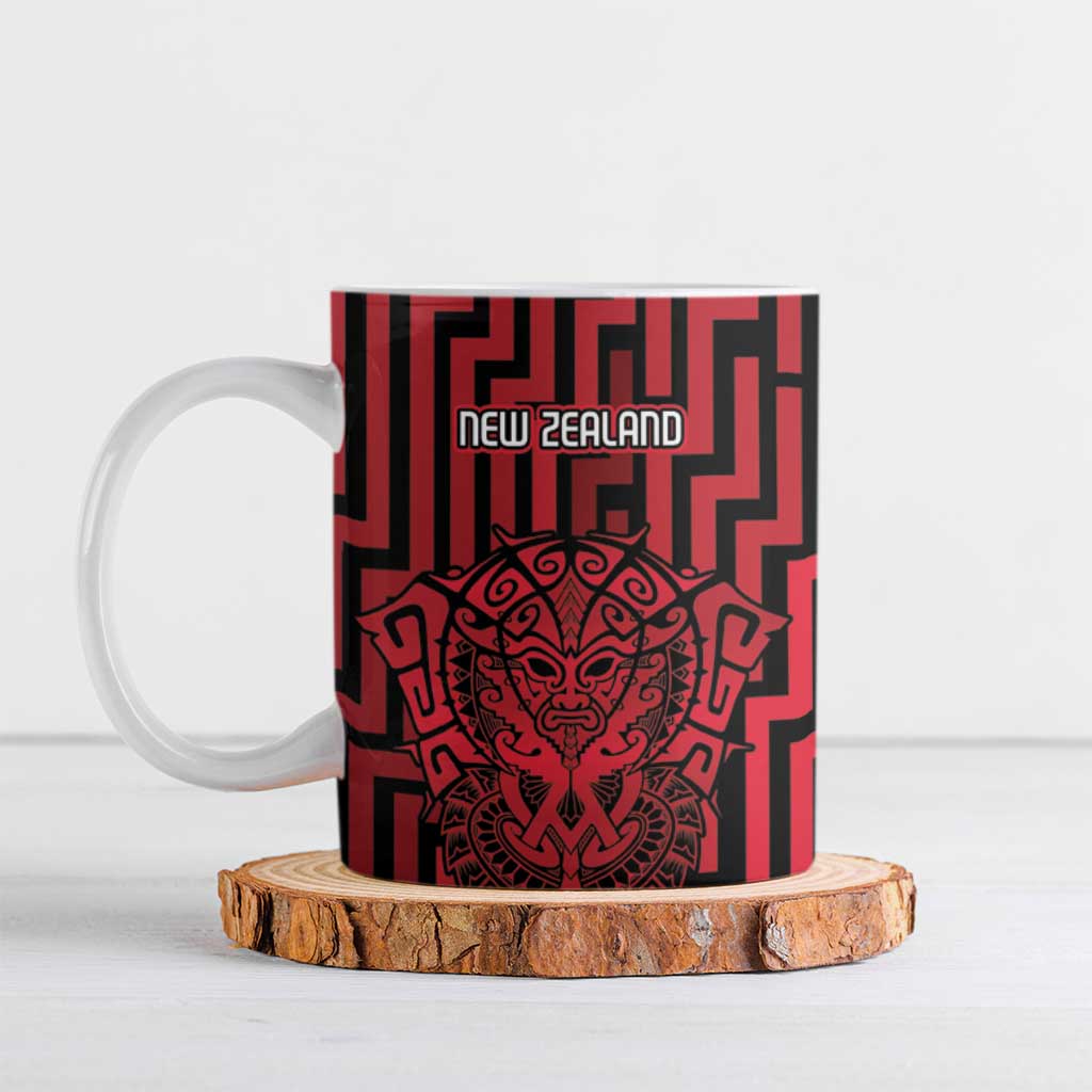 Custom Basketball New Zealand Ceramic Mug Red Maori Ta Moko Indigenous - Aussie Hoodie