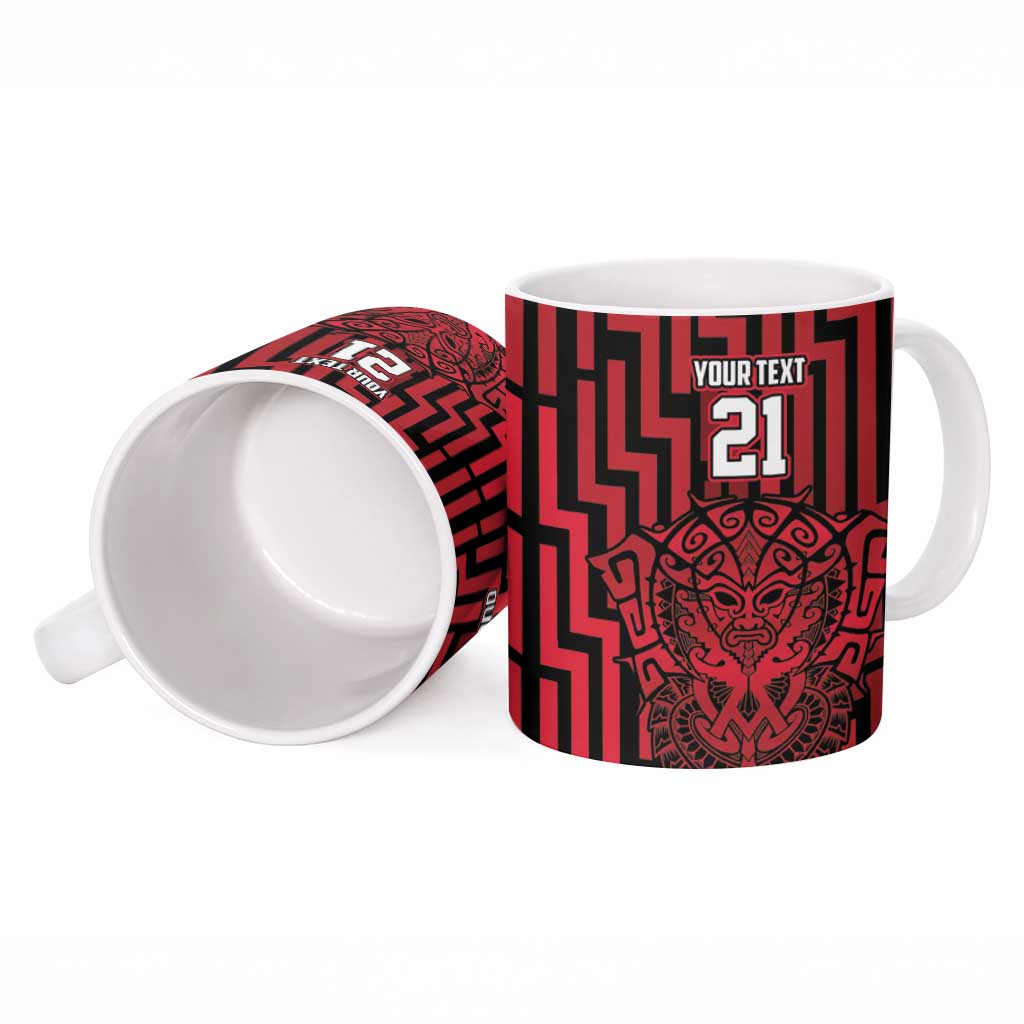 Custom Basketball New Zealand Ceramic Mug Red Maori Ta Moko Indigenous - Aussie Hoodie