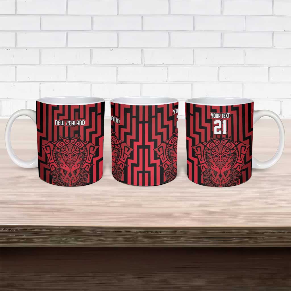 Custom Basketball New Zealand Ceramic Mug Red Maori Ta Moko Indigenous - Aussie Hoodie