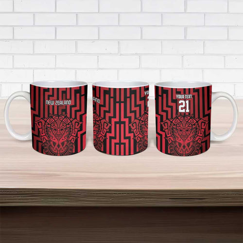 Custom Basketball New Zealand Ceramic Mug Red Maori Ta Moko Indigenous - Aussie Hoodie
