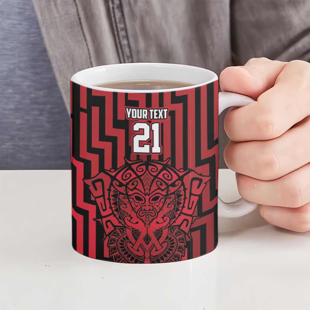 Custom Basketball New Zealand Ceramic Mug Red Maori Ta Moko Indigenous - Aussie Hoodie
